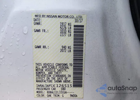 2018 Nissan Altima 2.5 Sv z USA, uszkodzony, nr VIN 1N4AL3AP5JC126515